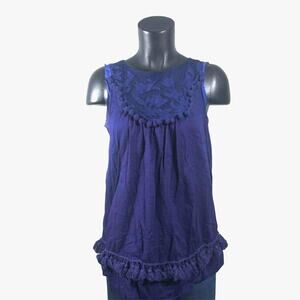 Anthropologie Tank Top Women's S - Floreat Purple Lace Pom Tassel